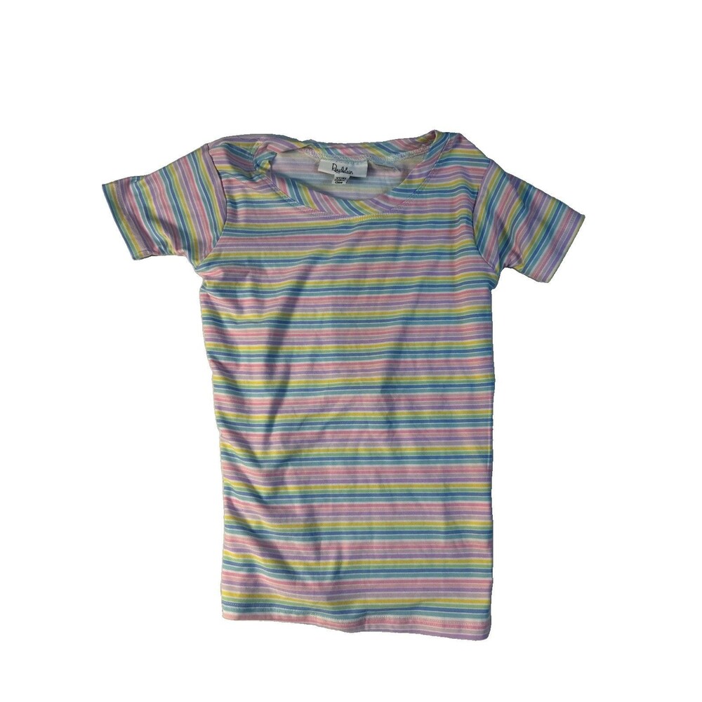 Roudelain Girls Rainbow Stripe Pajama Sleep Shirt Size XS 6 Pastel Short Sleeve